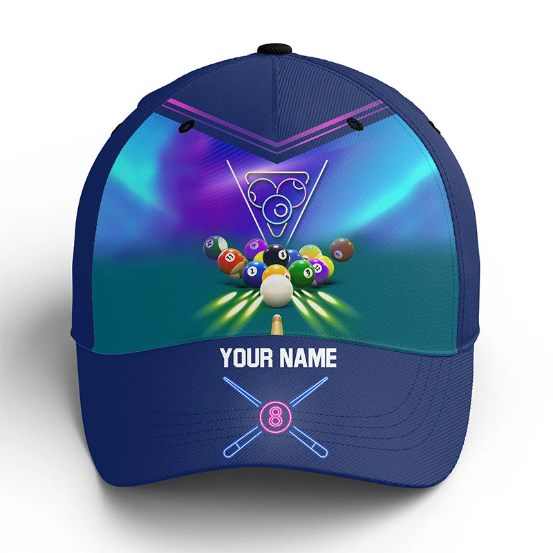 Personalized Neon Light Billiard 3D All Over Print Hats Custom Name Billiard Classic Caps TDM0282