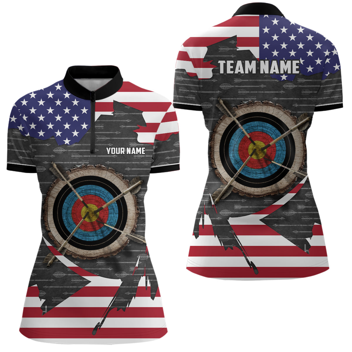 Retro Archery 3d Target Custom Us Flag Women Quarter-Zip Shirts, Patriotic Archery Jerseys TDM0708