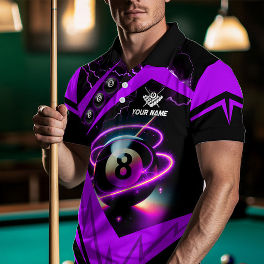 Purple 8 Ball Pool Billiard Jersey For Men Custom Billiard Polo Shirts Team League Billiard Shirts TDM1448