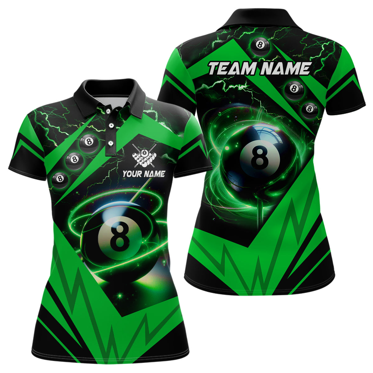 Green 8 Ball Pool Billiard Jersey For Women Custom Billiard Polo Shirts Team League Billiard Shirts TDM1449