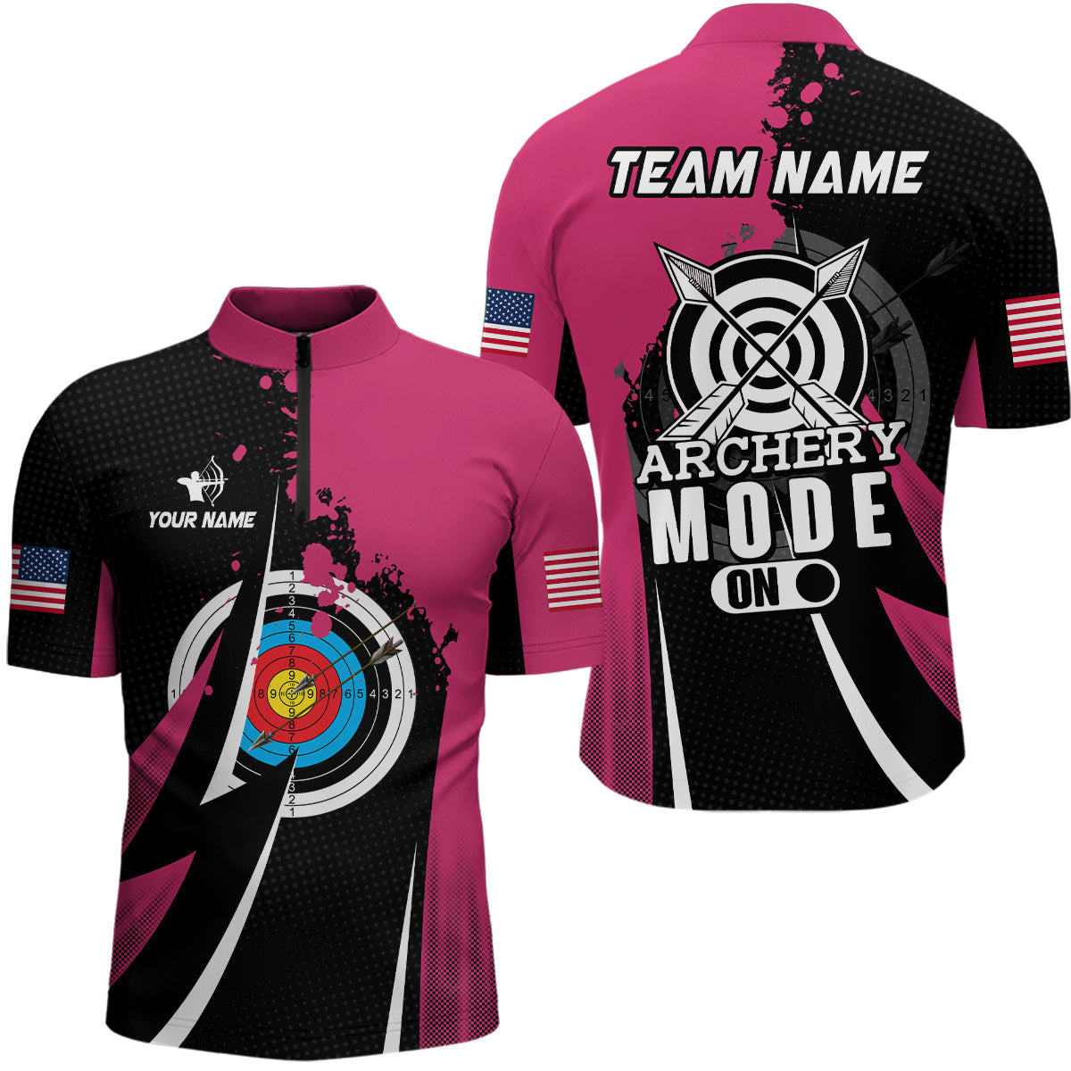 Pink Jersey Archery Mode On Men Quarter-Zip Shirts Custom Valentine Archery Sport Shirts TDM0929