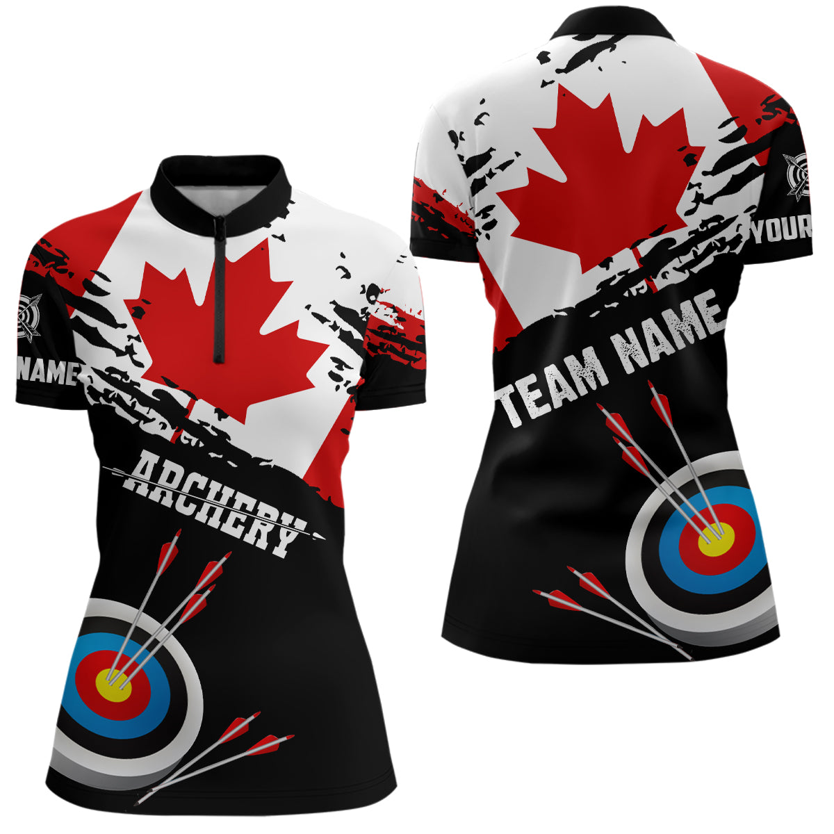 Personalized Grunge Canada Flag Archery Women Quarter-Zip Shirts, Canadian Archery Shirts TDM0936