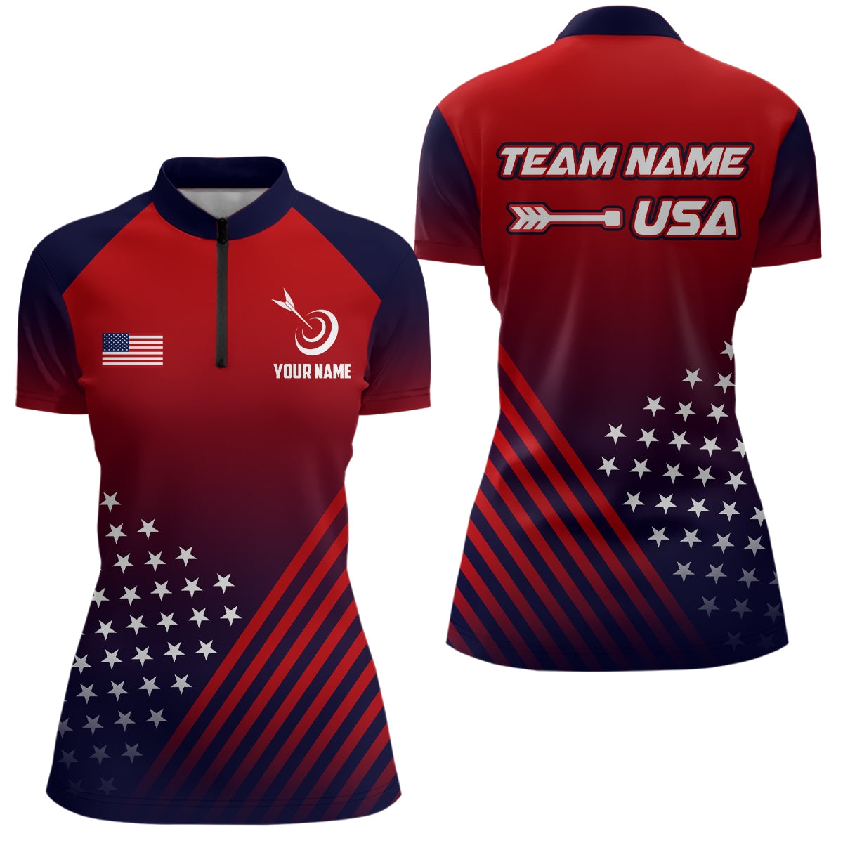 Personalized Patriotic Us Flag Archery Women Quarter-Zip Shirts Custom Team Archery Jerseys TDM0614