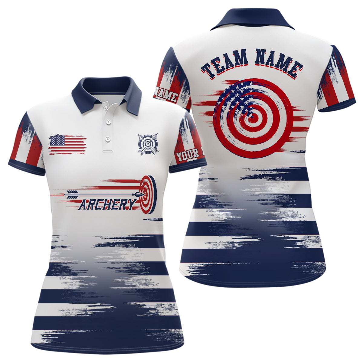 Personalized White US Archery Target Women Polo Shirts Custom Team Name Archery Jerseys Shirts TDM0471