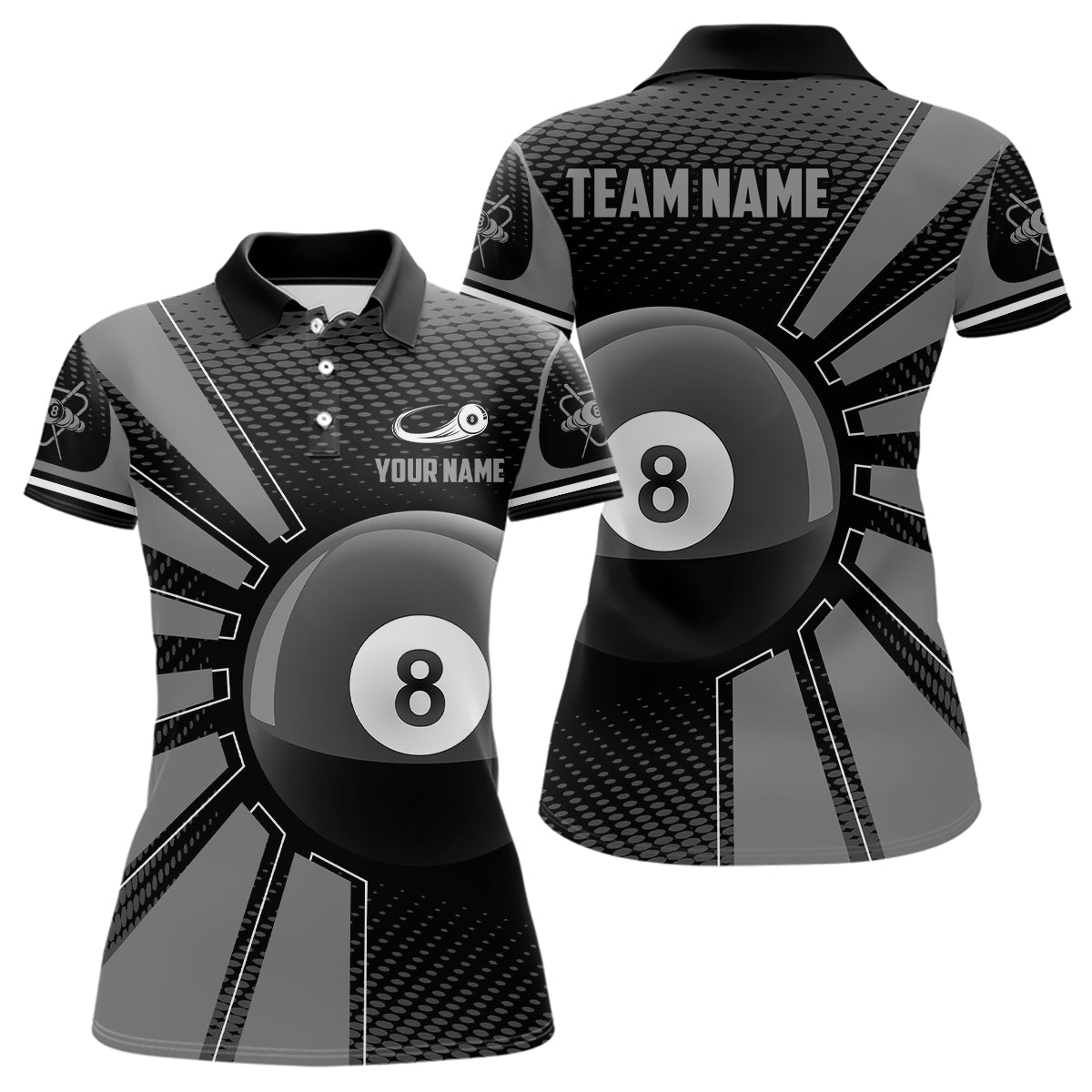 Billiard 8 Ball Grey Version Personalized Name 3D Polo Shirts For Women Custom Team Billiard Shirts TDM0263