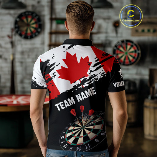 Personalized Grunge Canada Flag Dart Men Quarter-Zip Shirt, Patriotic Canadian Dart Jerseys TDM1187