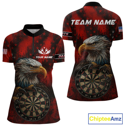 Black And Red American Flag Claw Eagle Darts Shirt For Women Custom Team Patriotic Darts Jerseys TDM4318