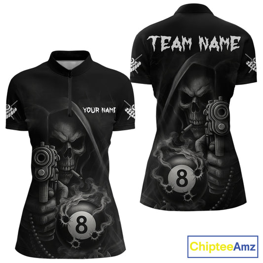 Funny Grim Reaper 8 Ball Smoke Billiard Shirt For Women Custom Pool Jersey, Billiard Team Shirt TDM4898