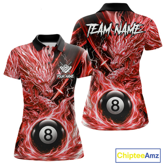 Fire Flame Red 8 Ball Billiard Dragon Shirts For Women Custom Dragon Team Billiard Jerseys NYN3952