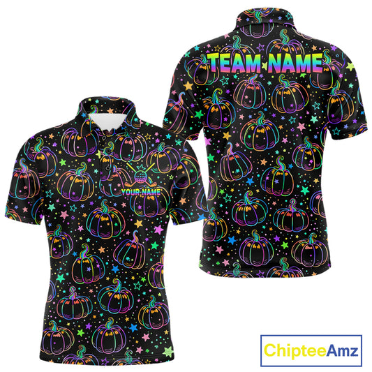 Rainbow Holographic Pumpkin Golf Polo Shirt Custom Halloween Golf Team Attire For Men NYN3962