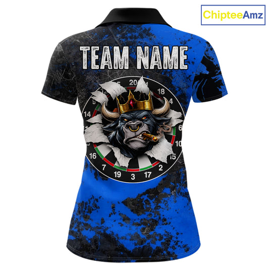Personalized Black & Grunge Crown Blue Funny Bull Cracked Darts Shirts For Women Dart Team Jerseys NYN2817
