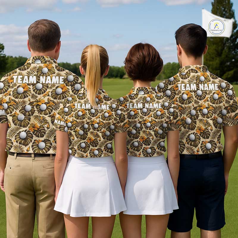 Personalized Tropical Yellow Monstera And Golfs Pattern Custom Golf Polo Shirt For Men Golf Team Clothes NYN2865