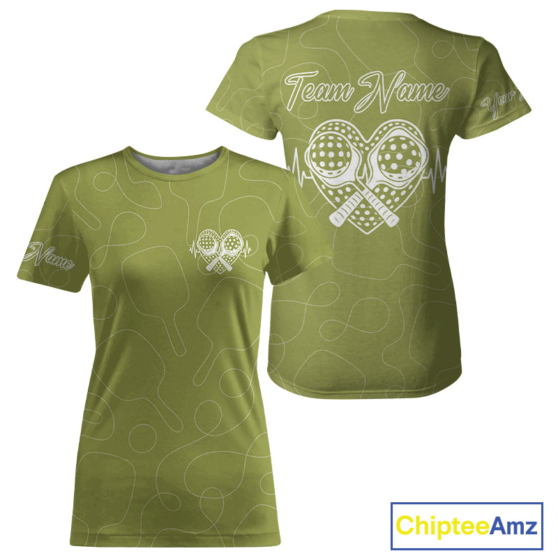 Women's Pickleball T-Shirt Custom Pickleball Heartbeat For Pickleball Lovers | Green NYN1080