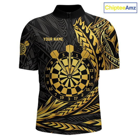 Personalized Black & Gold Tribal Darts Polo & Quarter-Zip Custom Dart Shirts For Men Dart Jerseys NYN2885