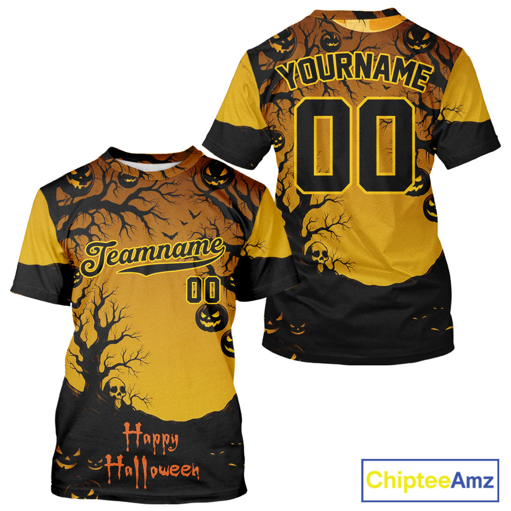 Custom Yellow Creepy Baseball Halloween T-Shirt For Men Happy Halloween Baseball Shirts NYN1472
