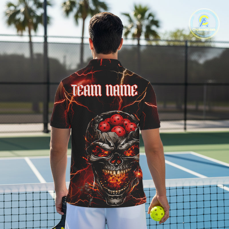 Custom Lightning Thunder Skull Red Muti-Ball Pickleball Jerseys Men Pickleball League Shirts NYN2232
