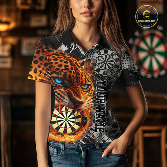 Orange Leopard Flame Dartboard Custom Women Darts Polo League Shirts Grunge Dart Jerseys NYN2241