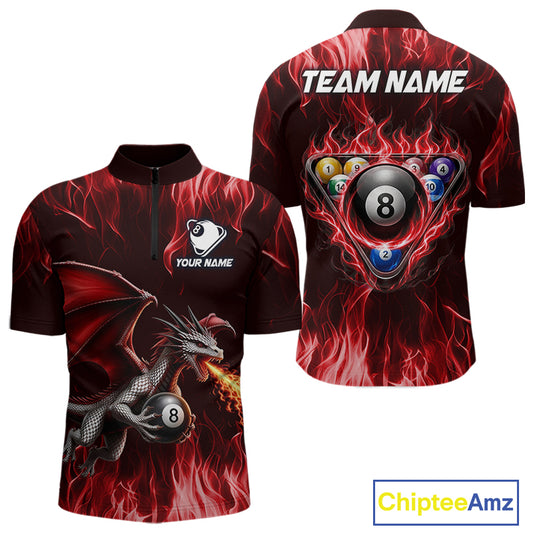 Red dragon 8 ball pool polo shirt for men custom billiard team apparel