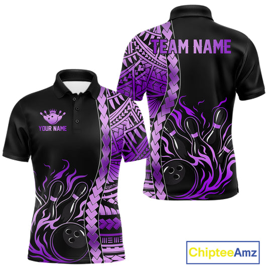 Men's purple tribal bowling polo, custom bowling league shirt