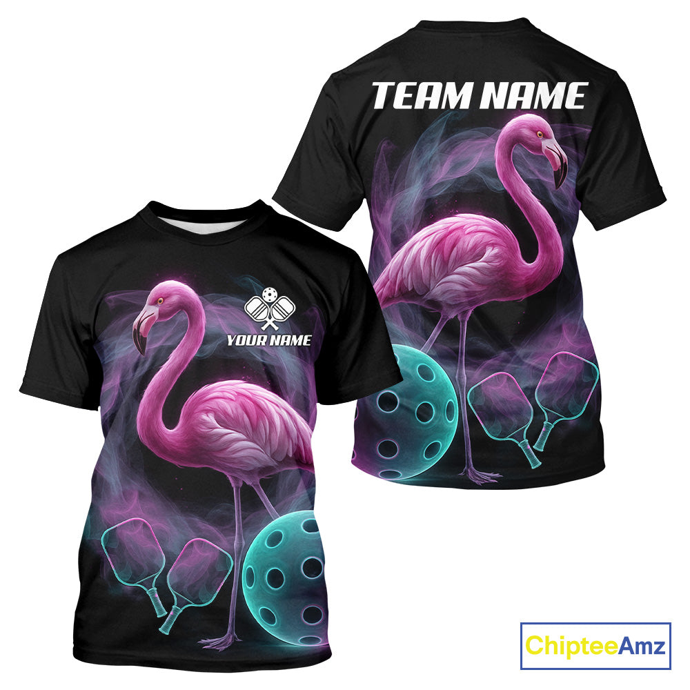Turquoise & Pink Smokes Flamingo Custom Men's Pickleball T-Shirt Funny Pickleball Outfits NYN1890
