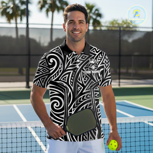 Custom Silver Tribal Pickleball Jerseys Men Silver Crown Pickleball Paddle Ball 3D Shirts NYN2159