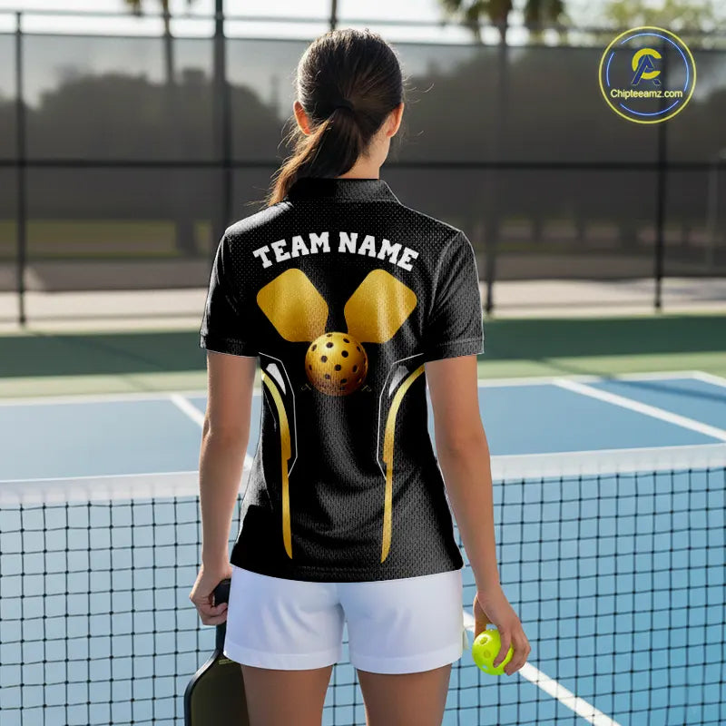 Custom Black & Gold Pickleball Paddle & Ball Team Jerseys Pickleball League Shirts For Women NYN2157