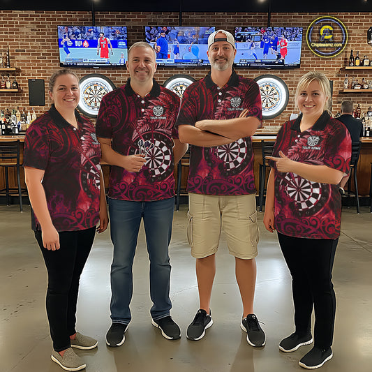 Personalized Fern Leaves Red Fire Tribal Dart Quarter-Zip Shirts For Men Dart Team Jerseys NYN2192