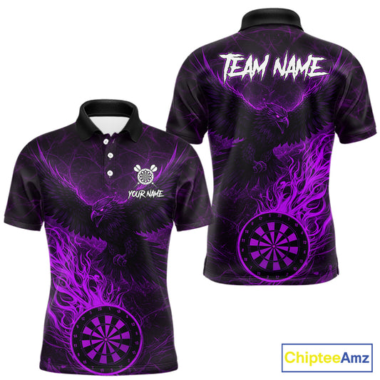 Purple Grunge Eagle Fire Flame Dartboard Men Darts Polo Shirts Custom Dart Team Jerseys NYN2506