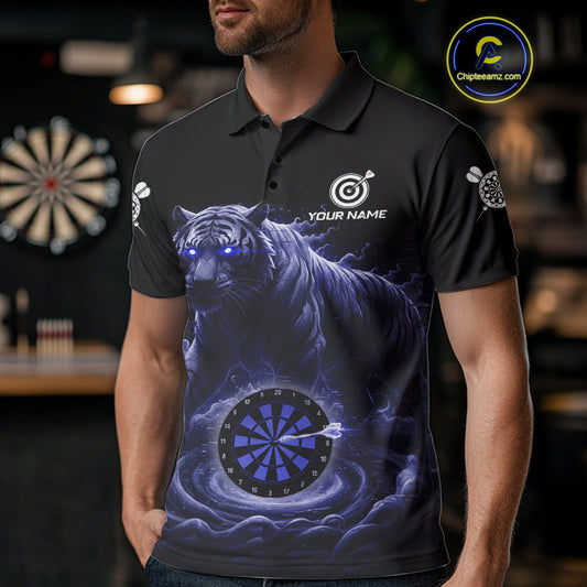 Custom Blue Smokes Funny Tiger Dartboard Men Darts Polo Shirt, Outfits Dart Jerseys NYN1811