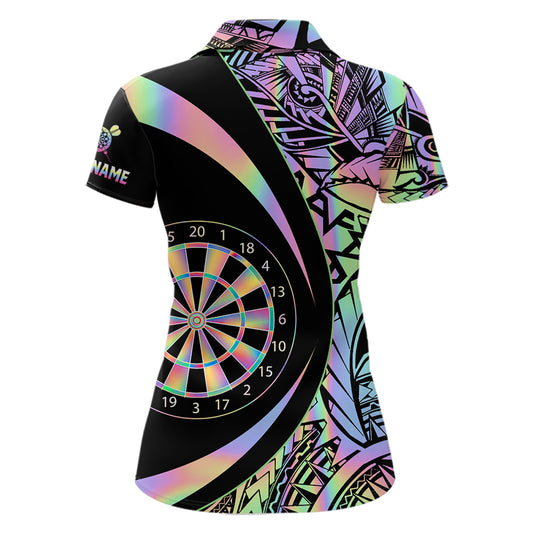 Black & Holographic Rainbow Tribal Dartboard Darts Polo Shirt For Women Custom Dart Team Jerseys NYN2522