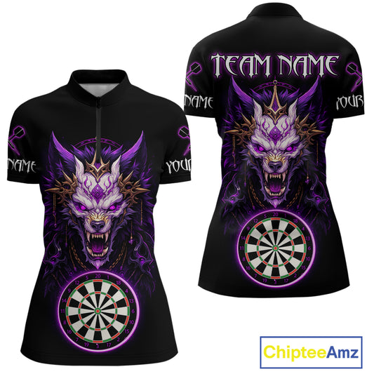 Purple Vicious Wolf Ruler Dartboard Darts Shirt For Women - Custom Name & Team Jersey NYN0581