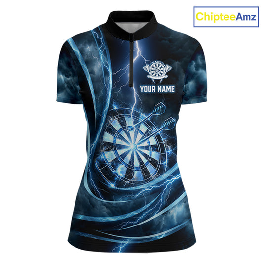 Personalized Thunder Darts Polo & 1/4-Zip Shirt For Women Lightning Dark Blue Dart Attire Jerseys NYN2955