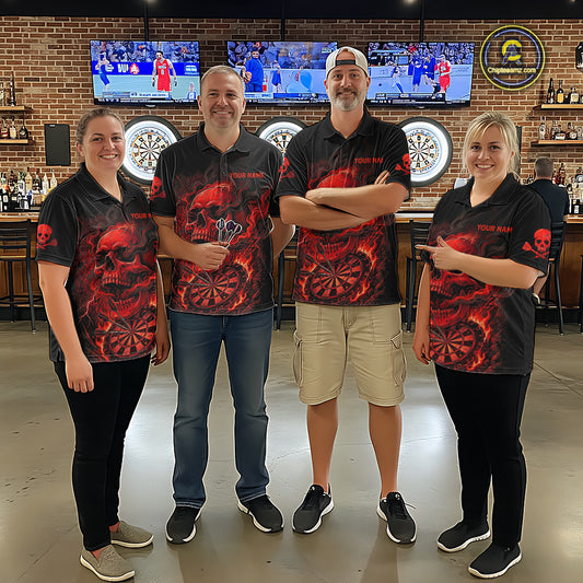 Fire Flame Skull Red Grunge Dartboard Custom Dart Quarter-Zip Shirt For Men Dart League Jerseys NYN2092