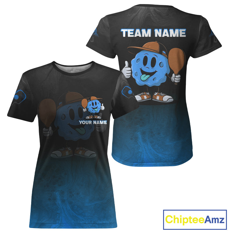 Custom Black And Blue Funny Pickleball Ball T-Shirt For Women Pickleball Team Shirt NYN0957
