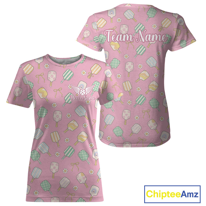 Custom Pink Paddle Funny Pickleball T-Shirt For Women Outfits Pickleball Team Jersey NYN1372