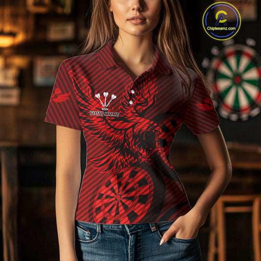 Custom Eagle & Dartboard Red Stripes Dart Polo Shirts For Women, Dart Team Jerseys NYN0782