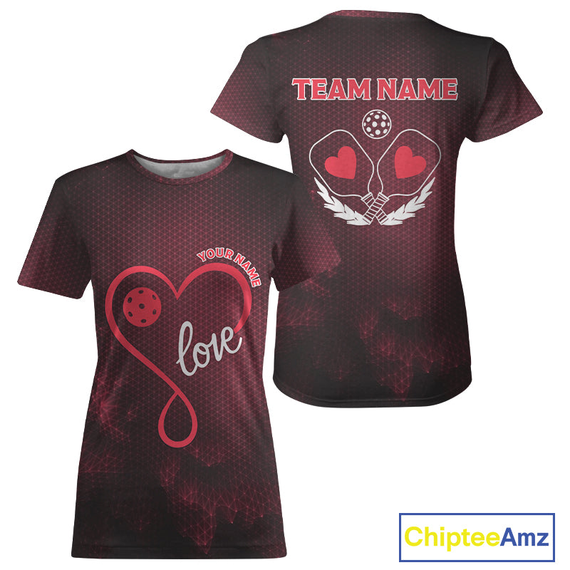 Custom Romantic Pickleball T-Shirt For Women Red Love Heart Pickleball Couple Shirts NYN1197