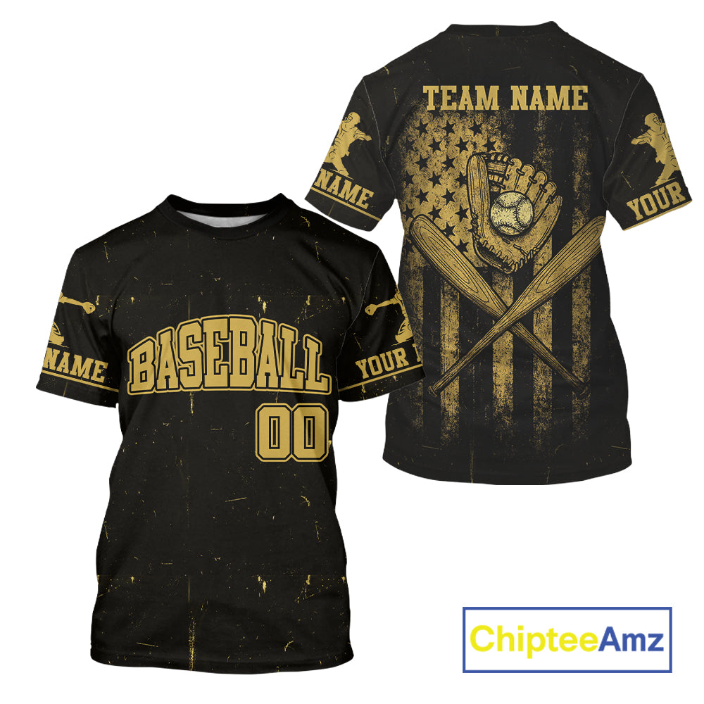 Men's Patriotic Baseball T-Shirt Personalized Grunge US Flag Shirt For Baseball Fans NYN0889
