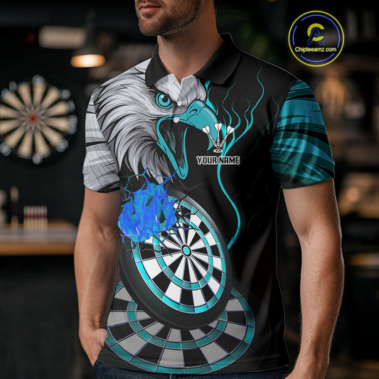 Eagle & Turquoise Crack Darts Custom Funny Dart Polo Shirts For Men, Dart Team Jerseys NYN0799