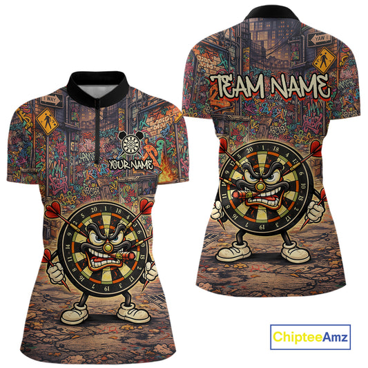 Funny Dartboard Smoking Women Darts Team Shirt Personalized Graffiti Dart Quarter-Zip Jerseys NYN2554