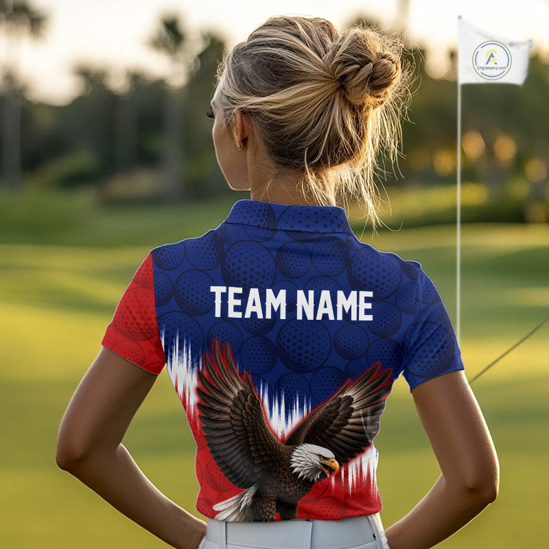 Red Blue American Flag Eagle Golf Polo Shirts For Women Custom Patriotic Golf Team Jersey NYN3330