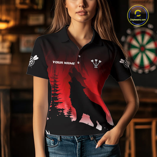 Personalized Wolf-Head Dart Arrows Red Dart Polo Shirt For Women Dart Team Jerseys NYN2284