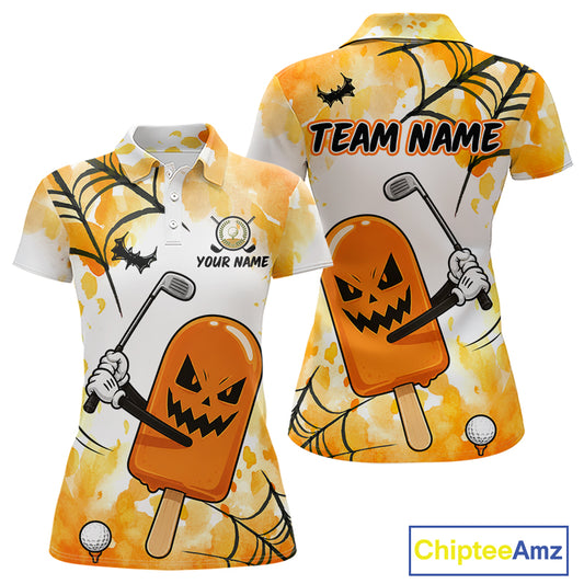 Funny Spooky Ice Cream women's golf polo shirt, Halloween golf apparel, personalized golf team clothing, breathable golf uniform