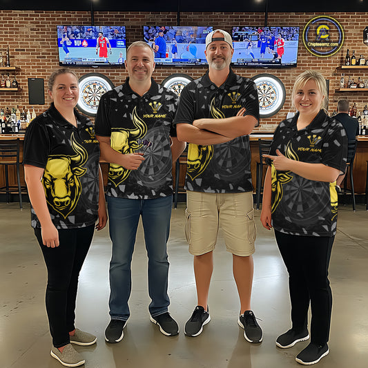Bull & Dartboard Custom Grunge Men's Darts 1/4-Zip Shirt Yellow Darts Team Jersey NYN2352