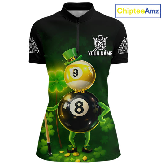 Funny Shamrock Pool 9 Ball & 8 Ball Women's Billiard Team Shirt Custom Patrick Day Billiard Attire NYN2473