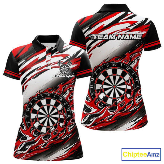 Black And Red Dartboard Fire Flame Darts Team Shirt For Women Custom Darts Polo 1/4-Zip Jersey NYN3940