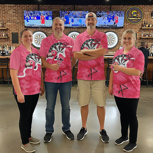 Custom Pink Flamingo Camouflage Dartboard Women Darts Quarter-Zip League Shirts Funny Dart Jerseys NYN2206