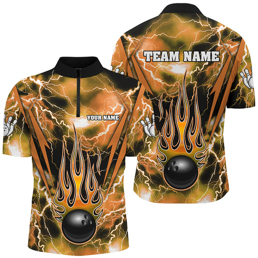 Personalized Thunder Bowling Shirt for Men Flame Bowling Team Jersey 1/4 Zip Shirt QZT277