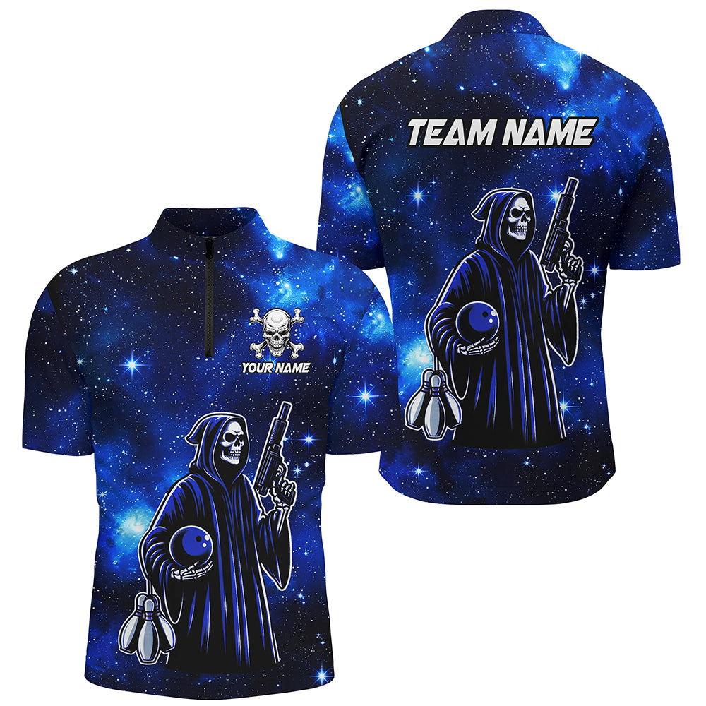 Personalized Bowling Shirt for Men Skull Bowling Team League 1/4 Zip Shirt Unisex QZT301