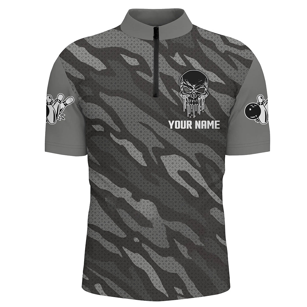 Personalized Skull 1/4 Zip Bowling Jerseys for Men Bowling Shirt Unisex QZT282